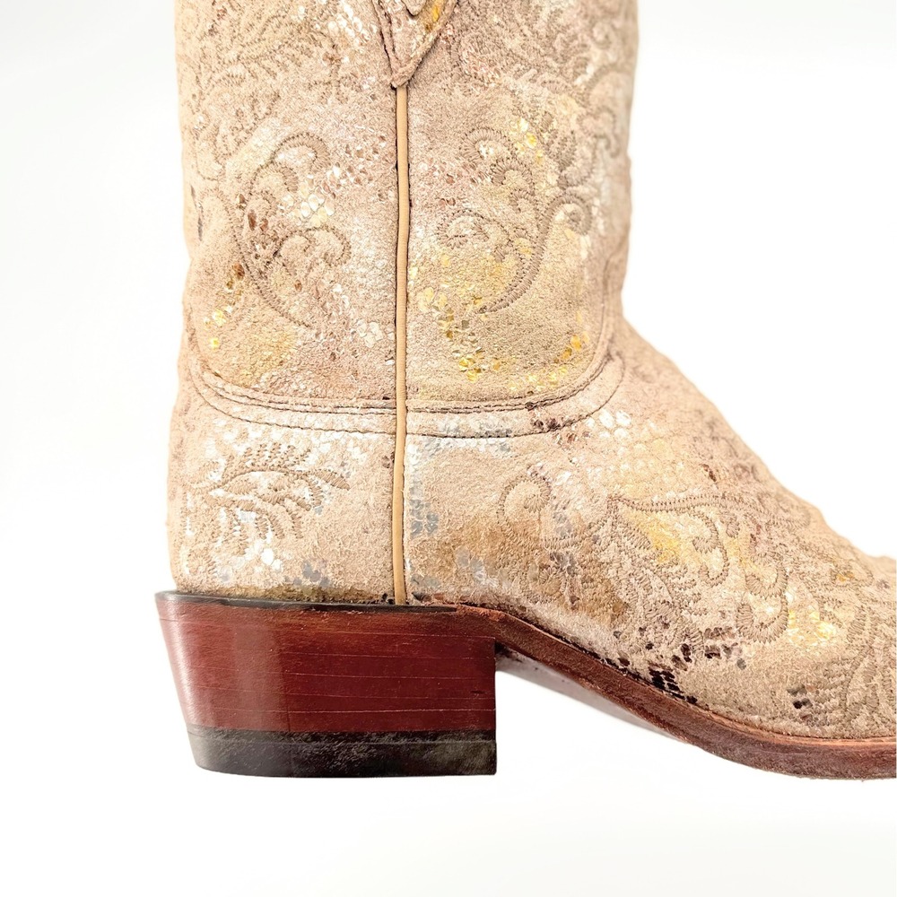 Lucchese 1883 Stone Suede Metallic Python Cowgirl Boots Snip Toe Womens 7B - Picture 7 of 9